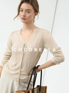 COCOBELLA Skin Friendly Slim V Neck Long Sleeve Office Workwear Plain T-Shirts