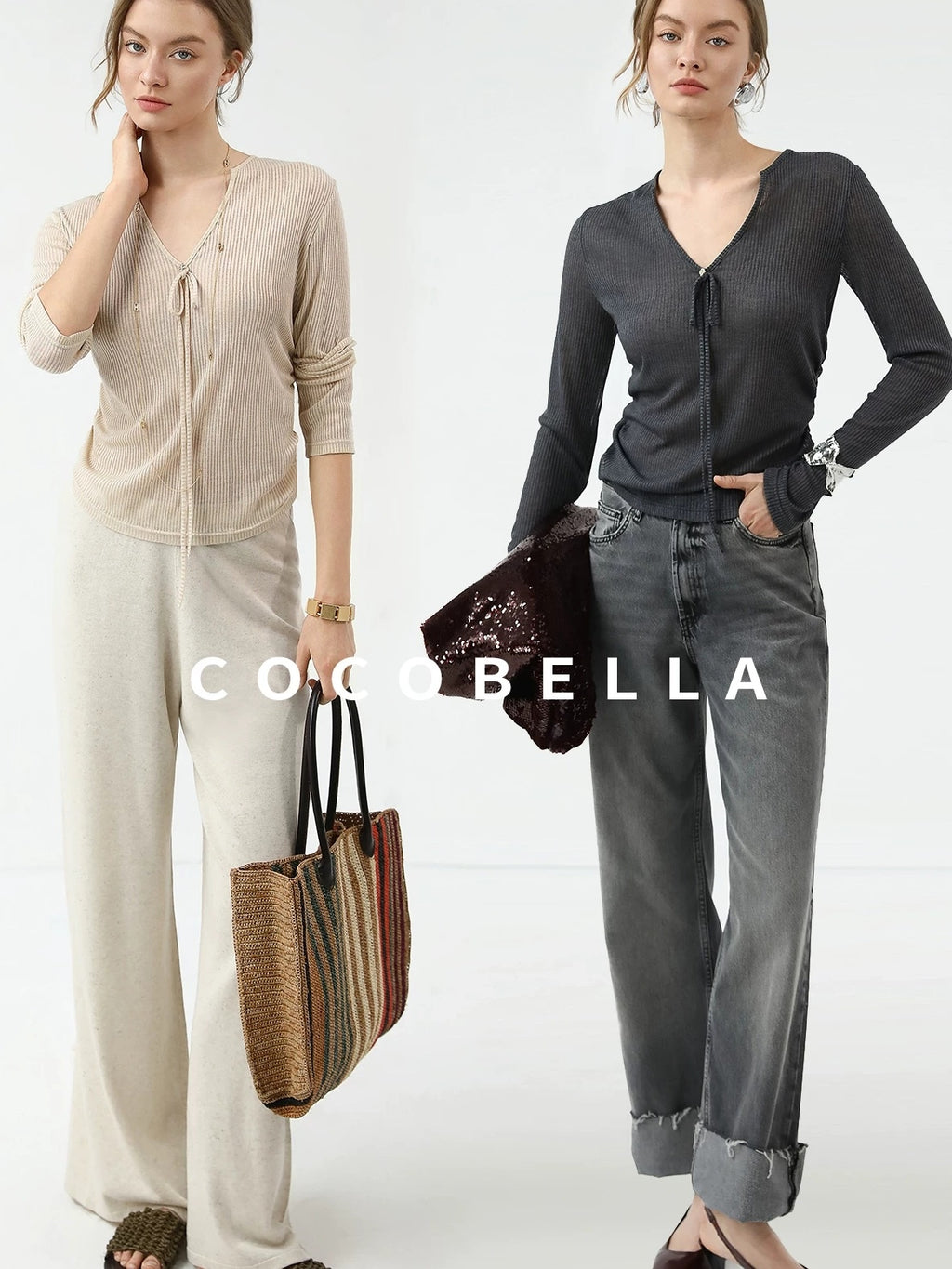 COCOBELLA Skin Friendly Slim V Neck Long Sleeve Office Workwear Plain T-Shirts