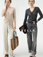 COCOBELLA Skin Friendly Slim V Neck Long Sleeve Office Workwear Plain T-Shirts