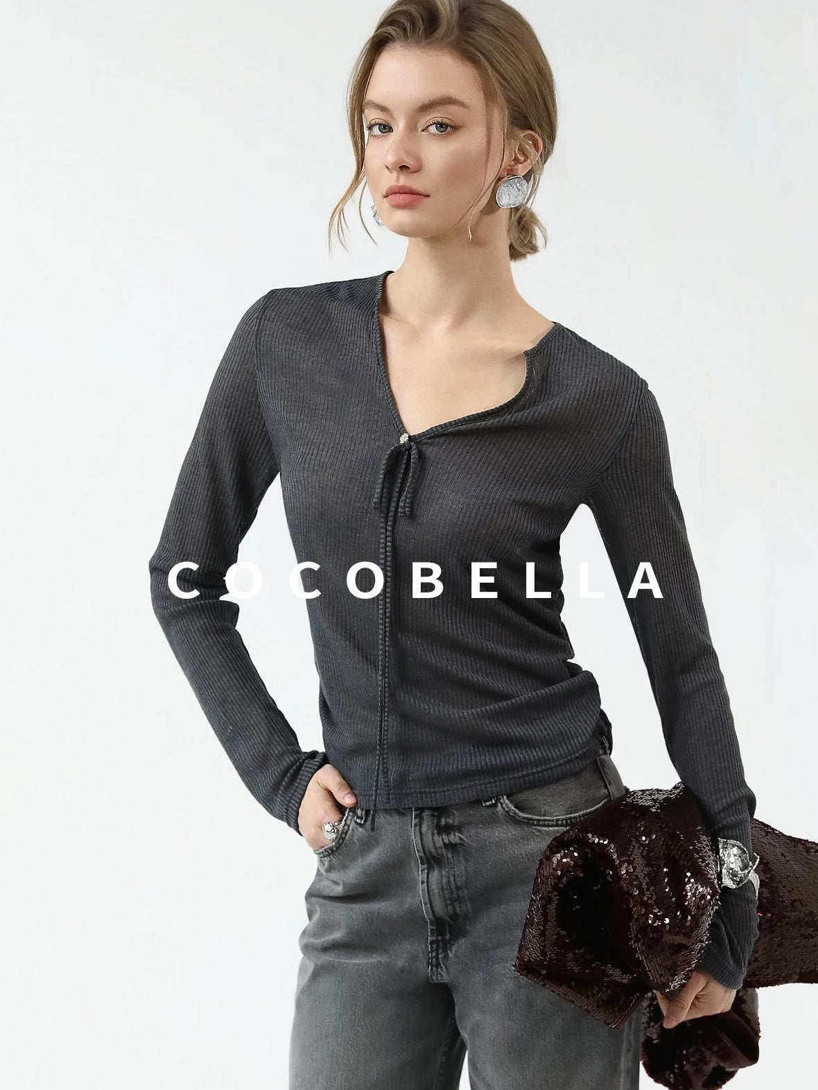 COCOBELLA Skin Friendly Slim V Neck Long Sleeve Office Workwear Plain T-Shirts