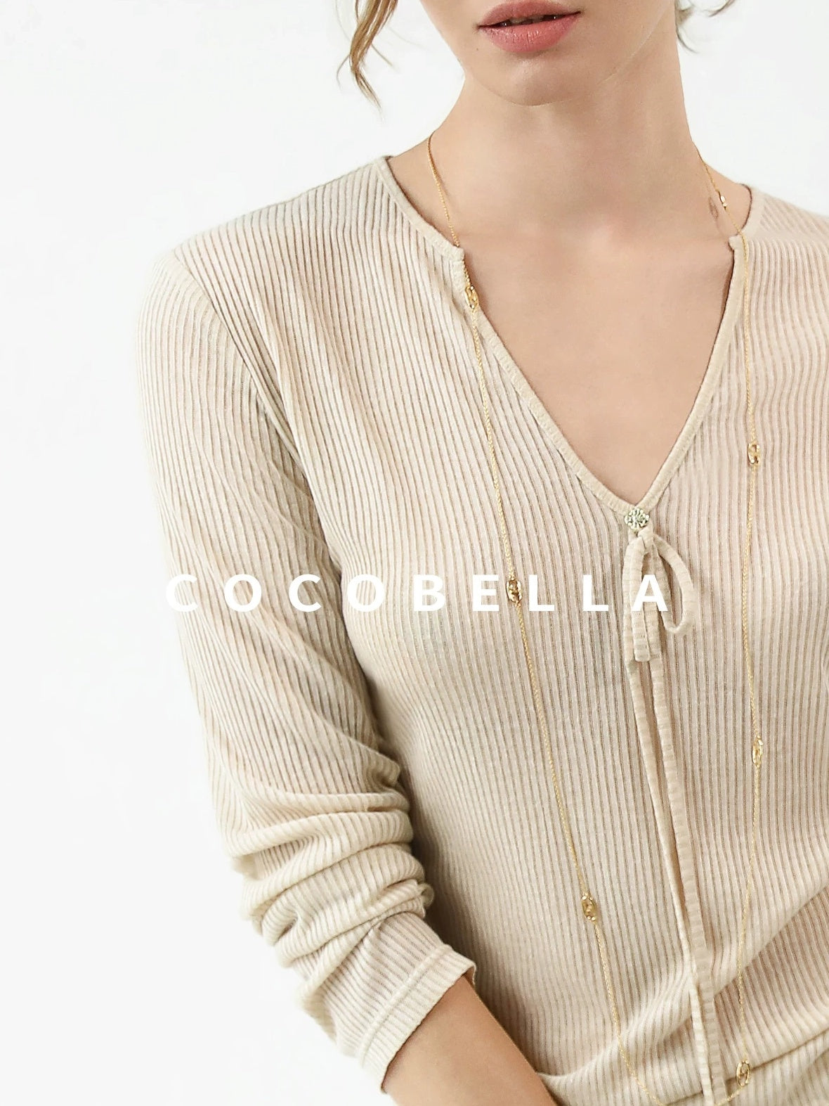 COCOBELLA Skin Friendly Slim V Neck Long Sleeve Office Workwear Plain T-Shirts
