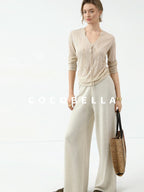 COCOBELLA Skin Friendly Slim V Neck Long Sleeve Office Workwear Plain T-Shirts