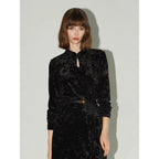 COCOBELLA_Slim_Stretch_Commuter_Stand_Collar_Buttons_Women_Long_Sleeve_Black_Gold_Shirts_MISSTT