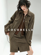 COCOBELLA Slim Zip Up Collared Knit Commuter Long Sleeve Viscose Brown Sweater