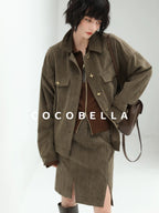 COCOBELLA Slim Zip Up Collared Knit Commuter Long Sleeve Viscose Brown Sweater
