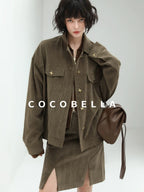 COCOBELLA Slim Zip Up Collared Knit Commuter Long Sleeve Viscose Brown Sweater