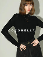 COCOBELLA Soft 100% Lambswool Minimalist Slim Fit Women Half High Crewneck Knit Sweater