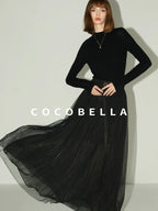 COCOBELLA Soft 100% Lambswool Minimalist Slim Fit Women Half High Crewneck Knit Sweater