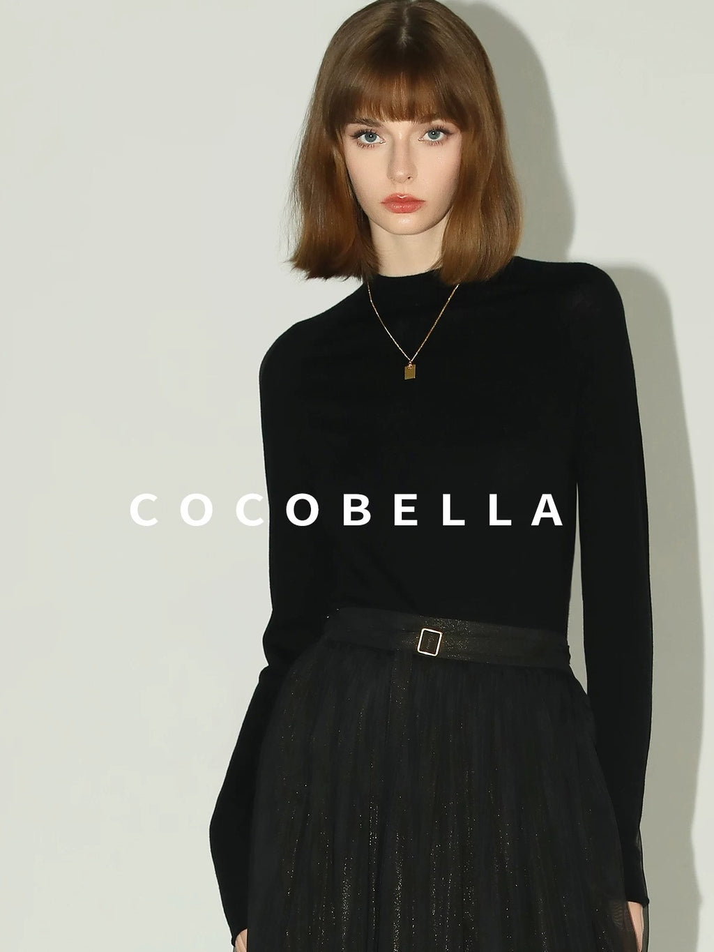 COCOBELLA Soft 100% Lambswool Minimalist Slim Fit Women Half High Crewneck Knit Sweater