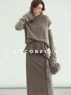 COCOBELLA Soft 100 Percent Wool Commuter Straight Fit Short Sleeve Crew Neck Mink Sweater