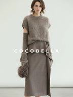 COCOBELLA Soft 100 Percent Wool Commuter Straight Fit Short Sleeve Crew Neck Mink Sweater