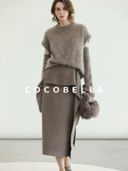 COCOBELLA Soft 100 Percent Wool Commuter Straight Fit Short Sleeve Crew Neck Mink Sweater