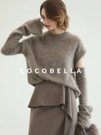 COCOBELLA Soft 100 Percent Wool Commuter Straight Fit Short Sleeve Crew Neck Mink Sweater