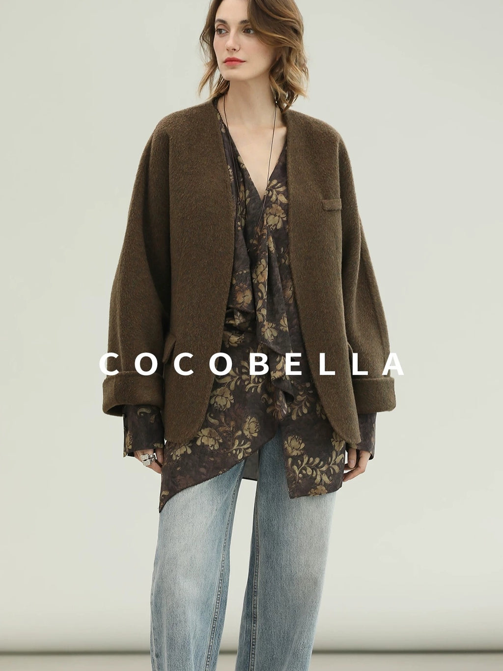 COCOBELLA Soft 70 Percent Wool Warm Retro Commuter Straight Fit Pockets Olive Jackets