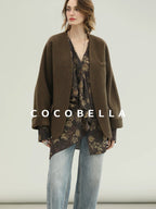 COCOBELLA Soft 70 Percent Wool Warm Retro Commuter Straight Fit Pockets Olive Jackets