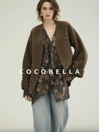COCOBELLA Soft 70 Percent Wool Warm Retro Commuter Straight Fit Pockets Olive Jackets