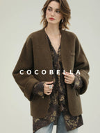 COCOBELLA Soft 70 Percent Wool Warm Retro Commuter Straight Fit Pockets Olive Jackets