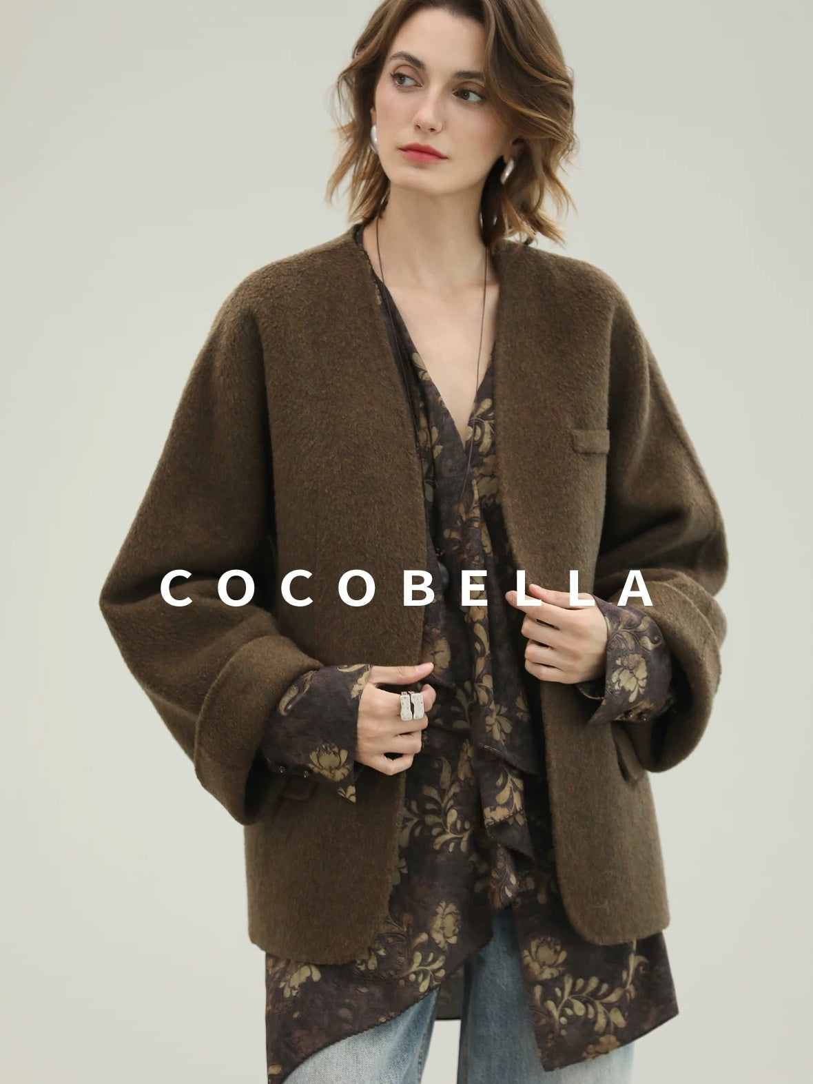 COCOBELLA Soft 70 Percent Wool Warm Retro Commuter Straight Fit Pockets Olive Jackets