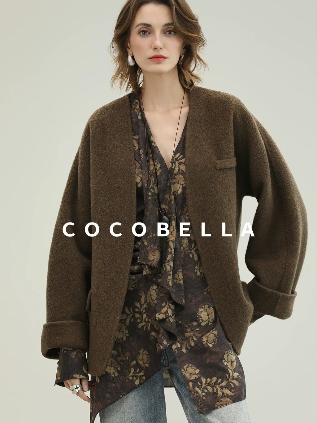 COCOBELLA Soft 70 Percent Wool Warm Retro Commuter Straight Fit Pockets Olive Jackets