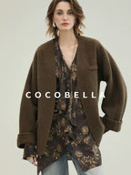 COCOBELLA Soft 70 Percent Wool Warm Retro Commuter Straight Fit Pockets Olive Jackets