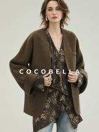 COCOBELLA Soft 70 Percent Wool Warm Retro Commuter Straight Fit Pockets Olive Jackets