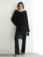 COCOBELLA Soft Acetate Elegant Pleated Lace V Neck Straight H Line City Slip Dresses