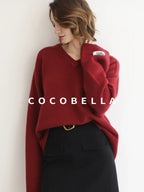 COCOBELLA Soft Acrylic Blend Loose Fit V Neck Womens Office Classic Solid Knit Sweater