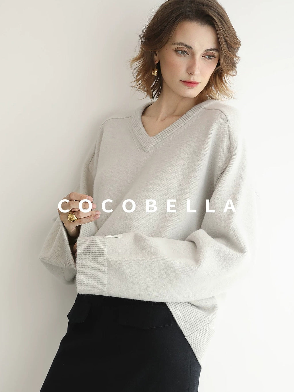 COCOBELLA Soft Acrylic Blend Loose Fit V Neck Womens Office Classic Solid Knit Sweater
