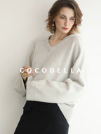 COCOBELLA Soft Acrylic Blend Loose Fit V Neck Womens Office Classic Solid Knit Sweater
