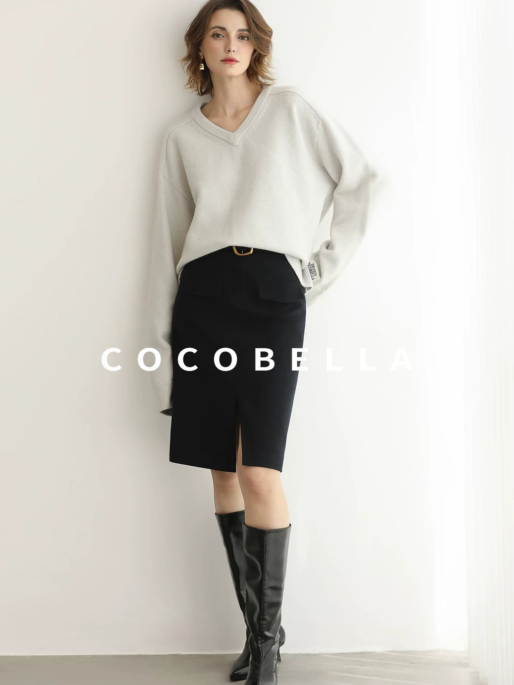 COCOBELLA Soft Acrylic Blend Loose Fit V Neck Womens Office Classic Solid Knit Sweater
