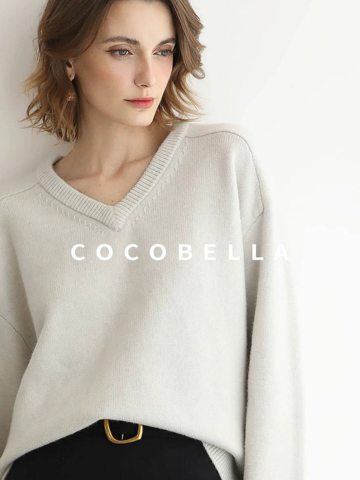 COCOBELLA Soft Acrylic Blend Loose Fit V Neck Womens Office Classic Solid Knit Sweater