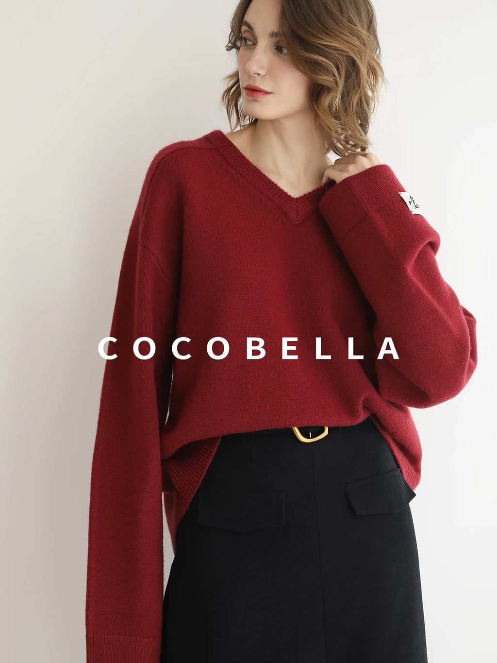 COCOBELLA Soft Acrylic Blend Loose Fit V Neck Womens Office Classic Solid Knit Sweater