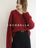 COCOBELLA Soft Acrylic Blend Loose Fit V Neck Womens Office Classic Solid Knit Sweater