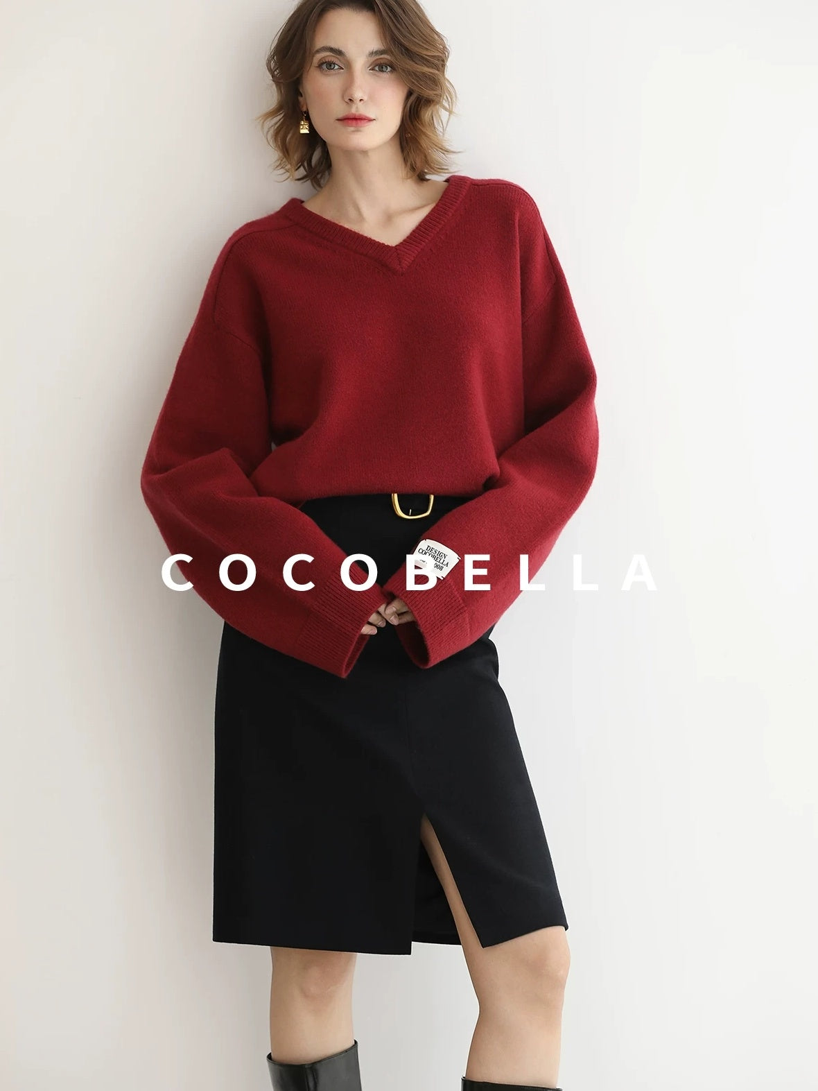 COCOBELLA Soft Acrylic Blend Loose Fit V Neck Womens Office Classic Solid Knit Sweater