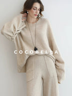 COCOBELLA Soft Acrylic Blend Sweet Loose Ruched Detail Women Crew Neck Knit Sweater