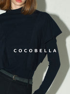 COCOBELLA Soft Acrylic Blend Turtleneck Slim Fit Faux Two Piece Ruffle Women Knit Sweater