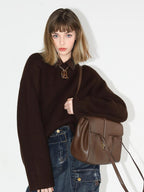 COCOBELLA Soft Acrylic Textured Straight Cut Office Crew Neck Chocolate Brown Sweater