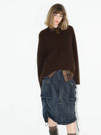 COCOBELLA Soft Acrylic Textured Straight Cut Office Crew Neck Chocolate Brown Sweater