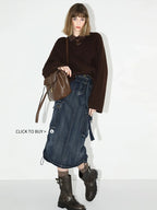COCOBELLA Soft Acrylic Textured Straight Cut Office Crew Neck Chocolate Brown Sweater