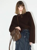 COCOBELLA Soft Acrylic Textured Straight Cut Office Crew Neck Chocolate Brown Sweater