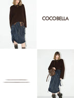 COCOBELLA Soft Acrylic Textured Straight Cut Office Crew Neck Chocolate Brown Sweater