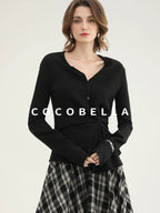 COCOBELLA Soft Asymmetric Button Cardigan Office Regular Fit Women Viscose Solid Tops