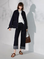 COCOBELLA Soft Cotton Blend Natural Waist Wide Leg Relaxed Fit Dark Indigo Women Pants