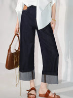 COCOBELLA Soft Cotton Blend Natural Waist Wide Leg Relaxed Fit Dark Indigo Women Pants