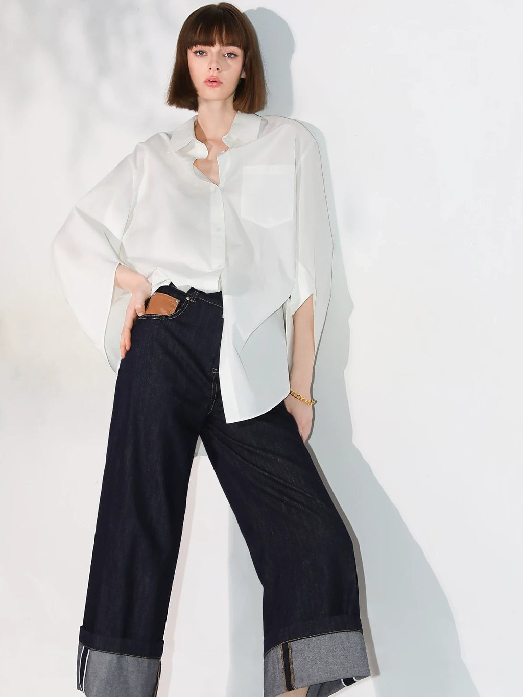COCOBELLA Soft Cotton Blend Natural Waist Wide Leg Relaxed Fit Dark Indigo Women Pants