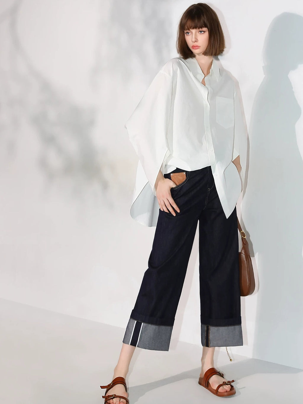 COCOBELLA Soft Cotton Blend Natural Waist Wide Leg Relaxed Fit Dark Indigo Women Pants