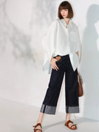 COCOBELLA Soft Cotton Blend Natural Waist Wide Leg Relaxed Fit Dark Indigo Women Pants