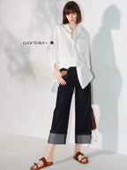 COCOBELLA Soft Cotton Blend Natural Waist Wide Leg Relaxed Fit Dark Indigo Women Pants