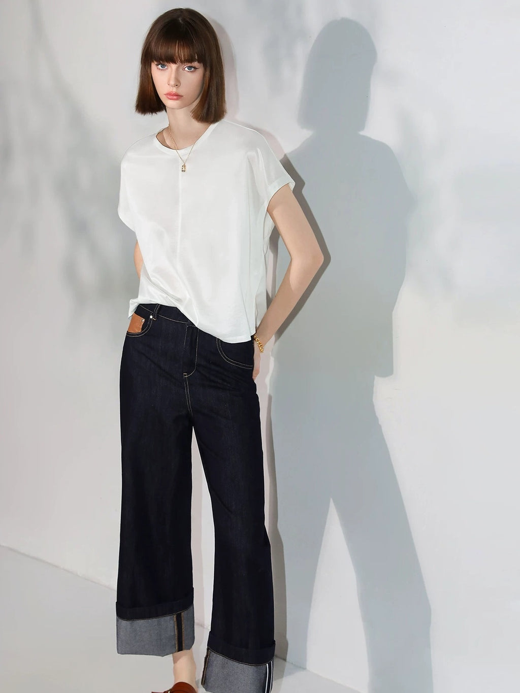 COCOBELLA Soft Cotton Blend Natural Waist Wide Leg Relaxed Fit Dark Indigo Women Pants