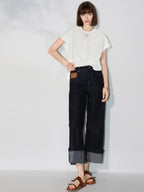 COCOBELLA Soft Cotton Blend Natural Waist Wide Leg Relaxed Fit Dark Indigo Women Pants